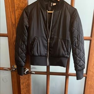 H&M Black Bomber Jacket with Quilted Sleeves
